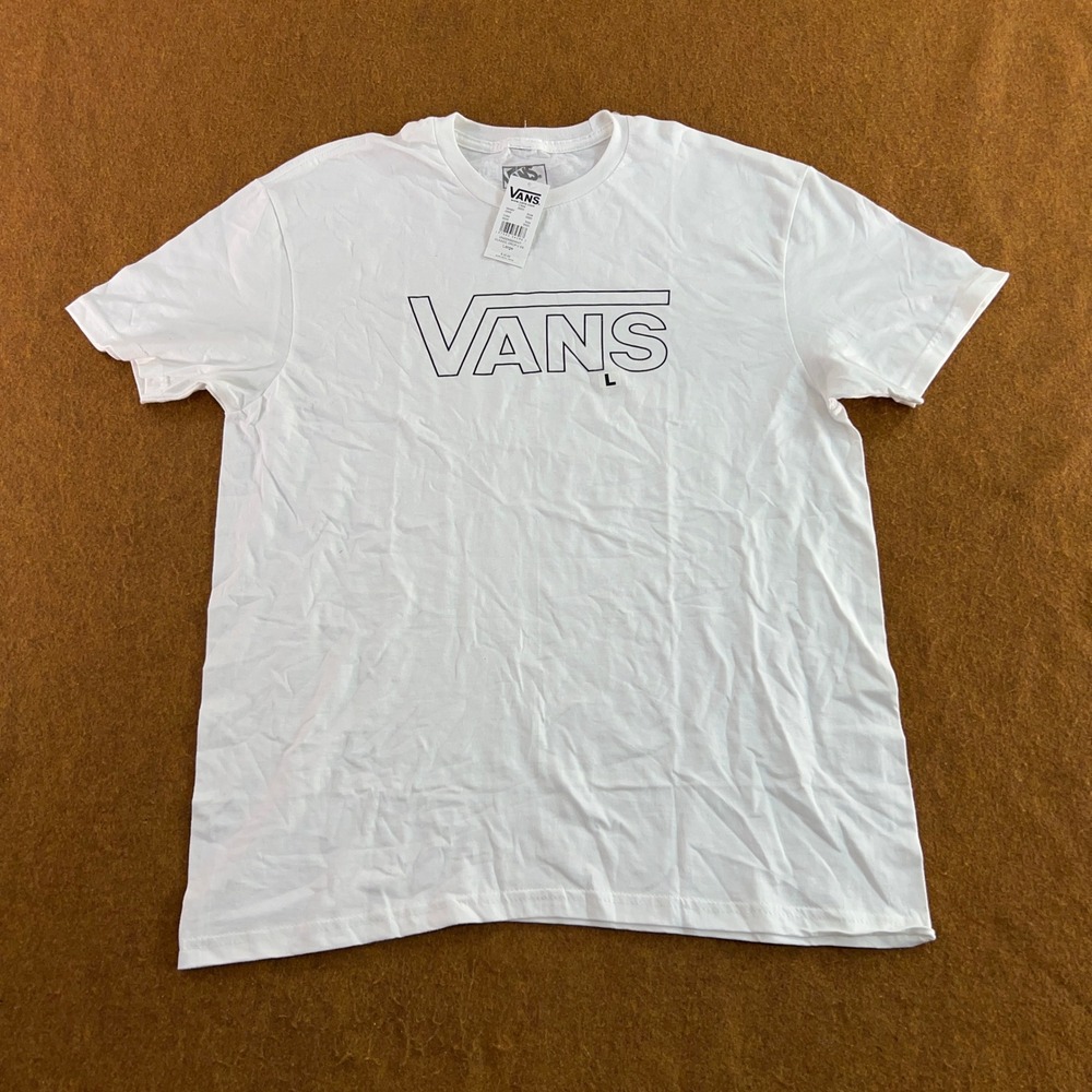 Vans Mens Large White Classic Drop V Logo Graphic Short Sleeve T-Shirt NWT